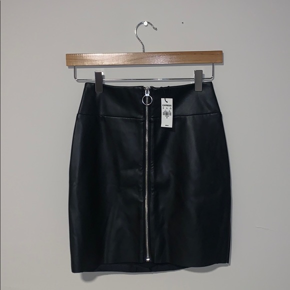 Express Dresses & Skirts - Express High Waisted Zip Front Faux Leather Skirt